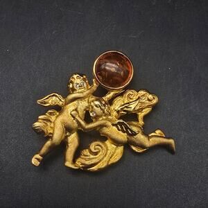Vintage Louis Stern Angel Cherub Brooch with Faux Amber Orb
